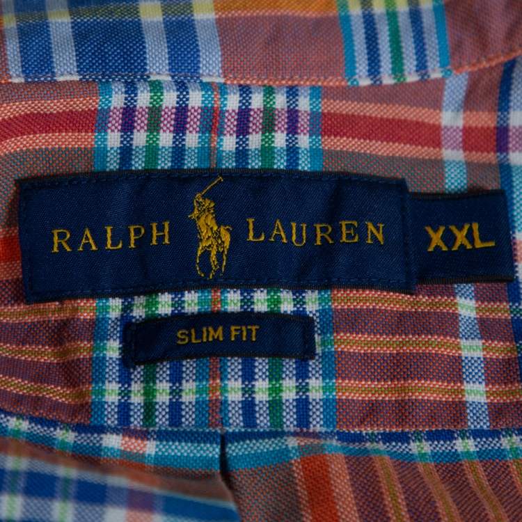 مملوكة مسبقًا Ralph Lauren Multicolor Cotton Oxford Madras Plaid Slim Fit Shirt XXL