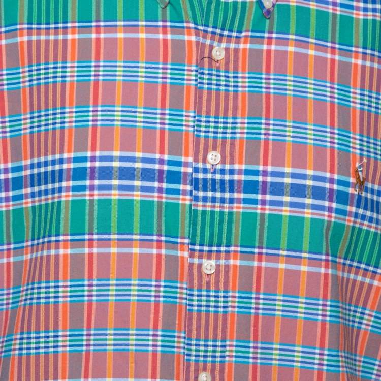 مملوكة مسبقًا Ralph Lauren Multicolor Cotton Oxford Madras Plaid Slim Fit Shirt XXL
