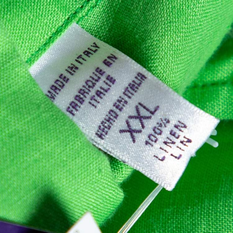 Pre Owned Ralph Lauren Green Linen Logo Embroidered Button Down Shirt XXL
