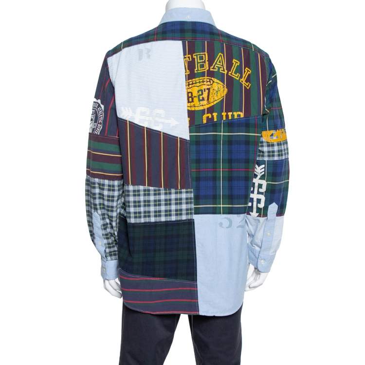 Pre Owned Ralph Lauren Blue P Letterman Patchwork Detail Button Front Shirt XL
