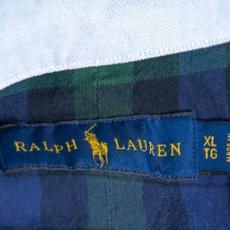 Pre Owned Ralph Lauren Blue P Letterman Patchwork Detail Button Front Shirt XL