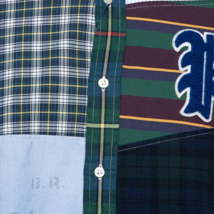 Pre Owned Ralph Lauren Blue P Letterman Patchwork Detail Button Front Shirt XL