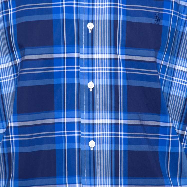 Pre Owned Ralph Lauren Navy Blue Plaided Button Front Shirt XL