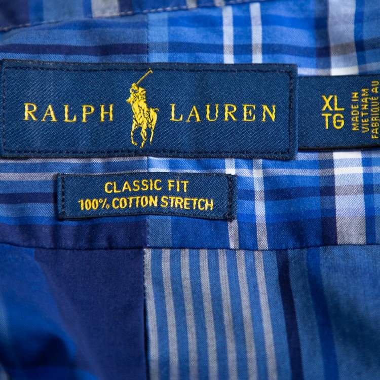 Pre Owned Ralph Lauren Navy Blue Plaided Button Front Shirt XL