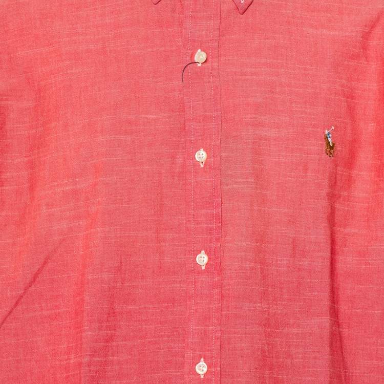 Pre Owned Ralph Lauren Pink Cotton Logo Embroidered Button Front Shirt XL
