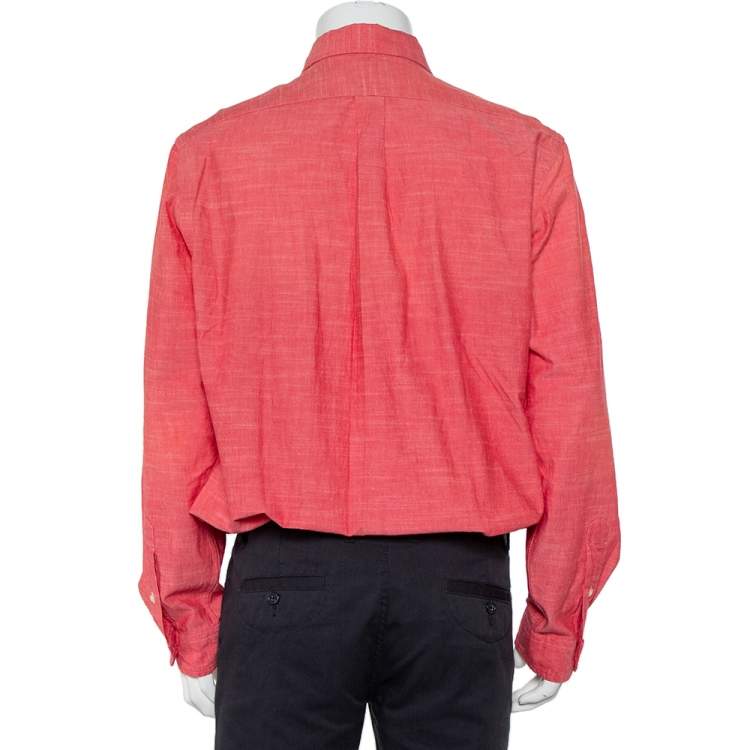 Pre Owned Ralph Lauren Pink Cotton Logo Embroidered Button Front Shirt XL