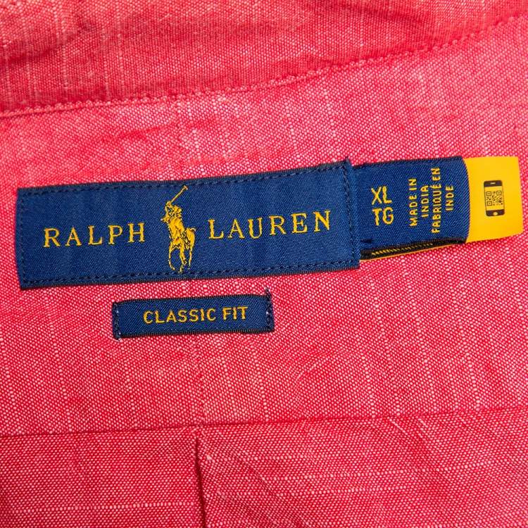 Pre Owned Ralph Lauren Pink Cotton Logo Embroidered Button Front Shirt XL
