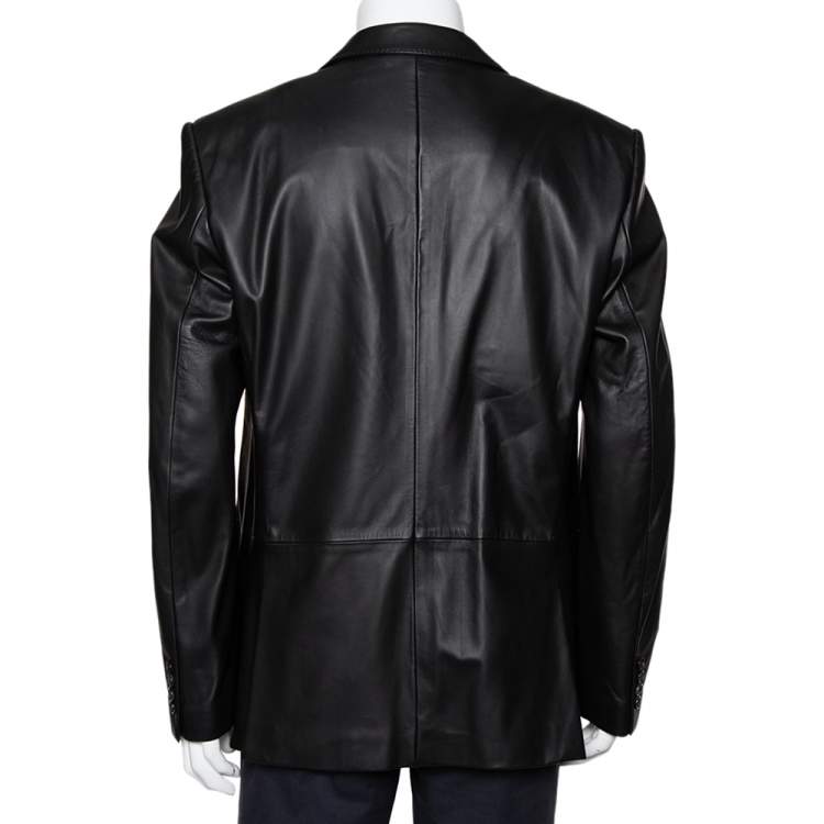 Pre Owned Ralph Lauren Black Leather Button Front Blazer XXL