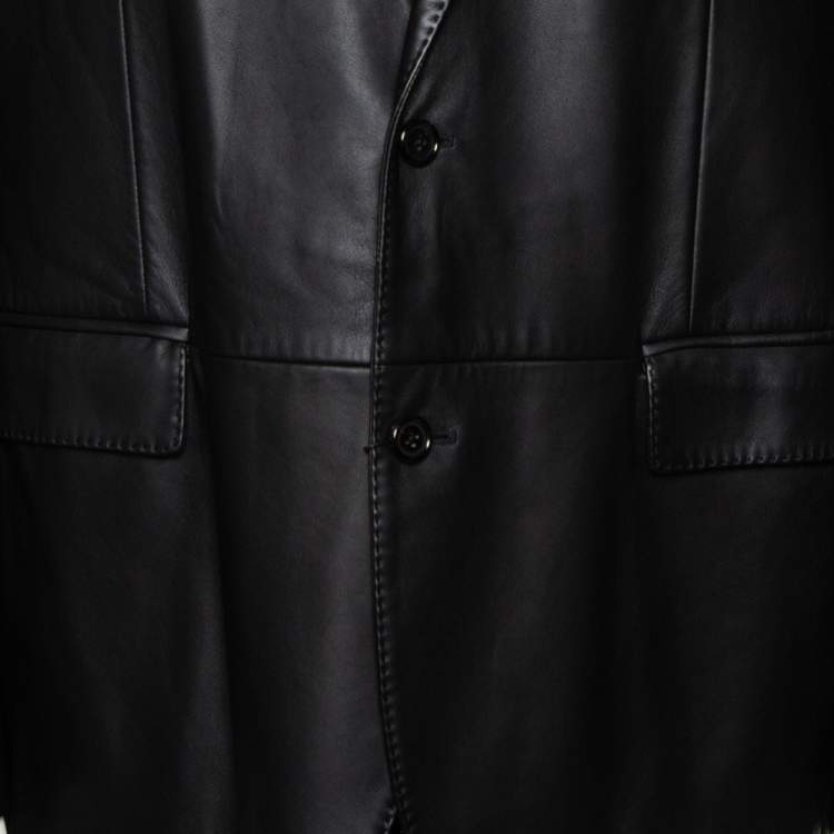 Pre Owned Ralph Lauren Black Leather Button Front Blazer XXL