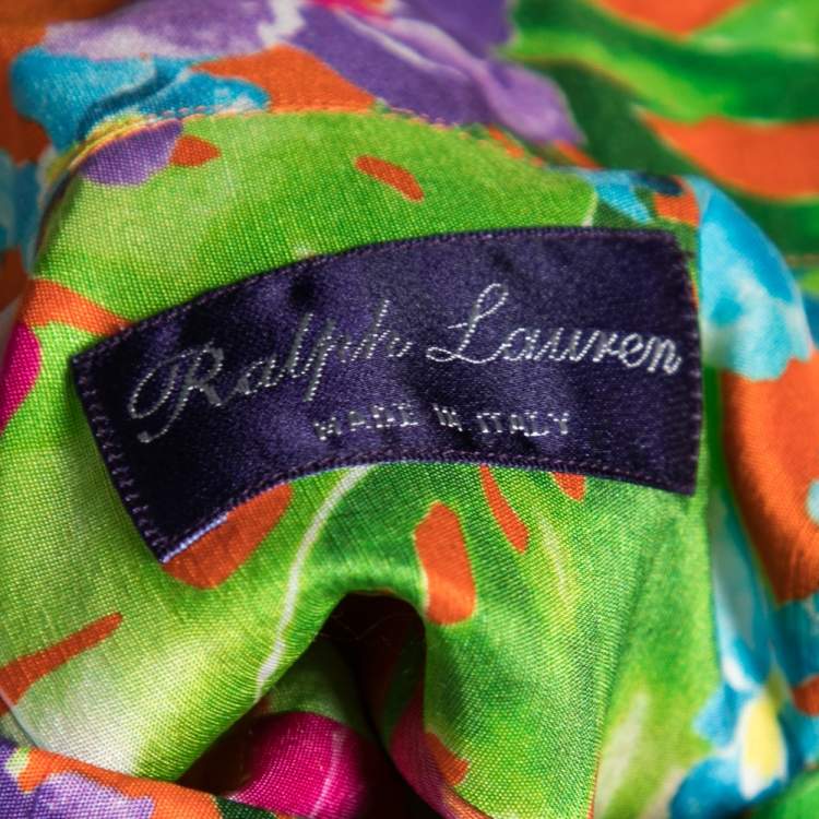 Pre Owned Ralph Lauren Orange Tropical Floral Print Silk Button Front Shirt XXL