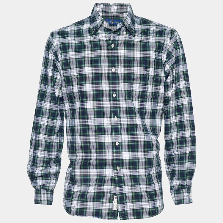 مملوكة مسبقًا Ralph Lauren Green Plaid Oxford Button Front Shirt L