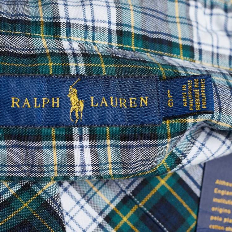 مملوكة مسبقًا Ralph Lauren Green Plaid Oxford Button Front Shirt L