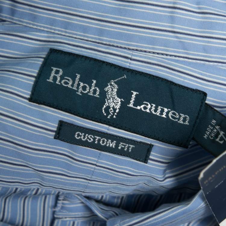 مملوكة مسبقًا Ralph Lauren Blue Striped Cotton Custom Fit Button Down Shirt L