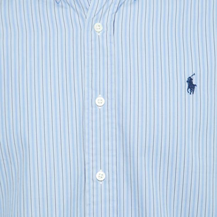 مملوكة مسبقًا Ralph Lauren Blue Striped Cotton Custom Fit Button Down Shirt L