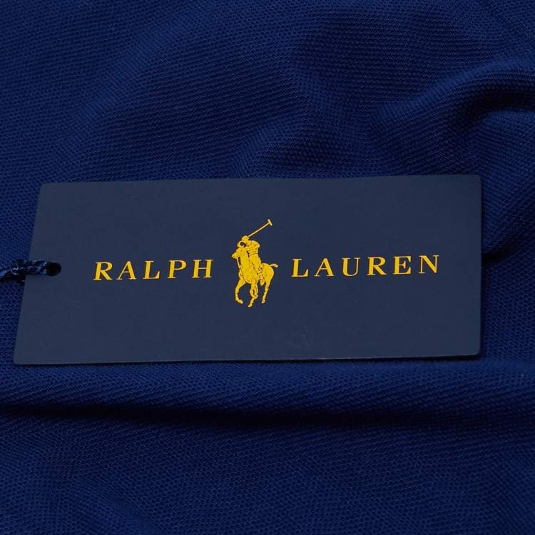 Pre Owned Ralph Lauren Blue Cotton Pique Long-Sleeve Polo T-Shirt M