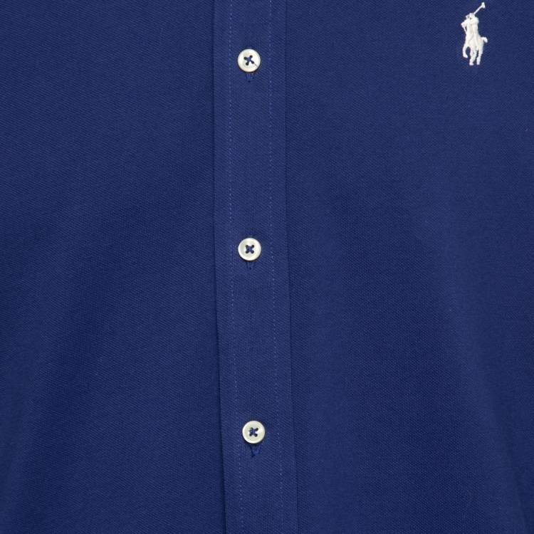 Pre Owned Ralph Lauren Blue Cotton Pique Long-Sleeve Polo T-Shirt M