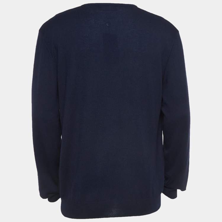 Pre Owned Ralph Lauren Navy Blue Cashmere V-Neck Sweater XL