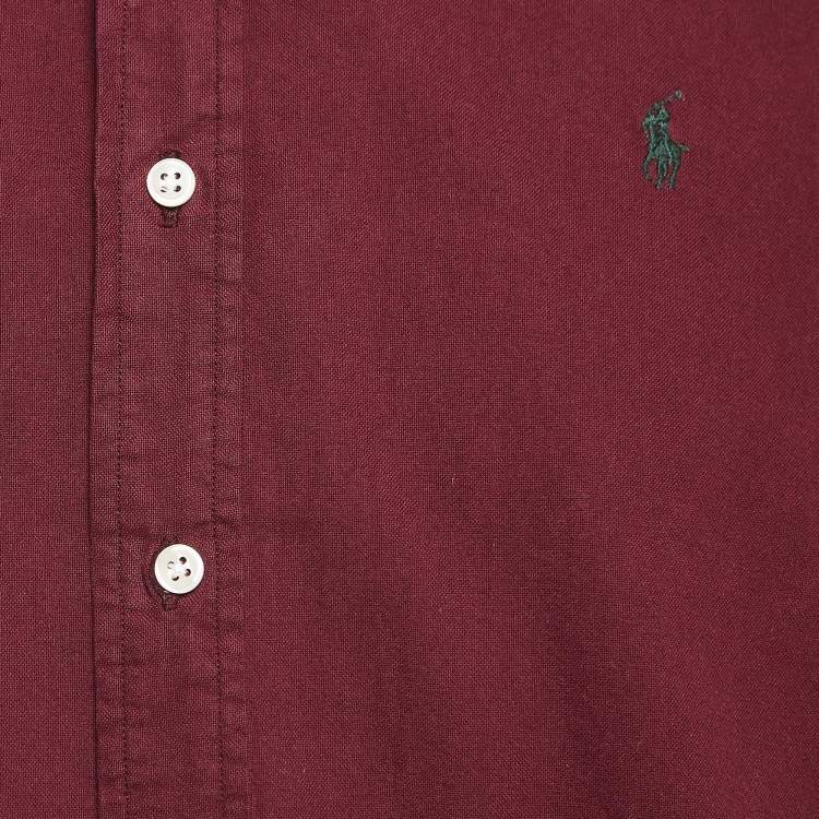Pre Owned Ralph Lauren Burgundy Embroidered Cotton Long Sleeve Shirt L