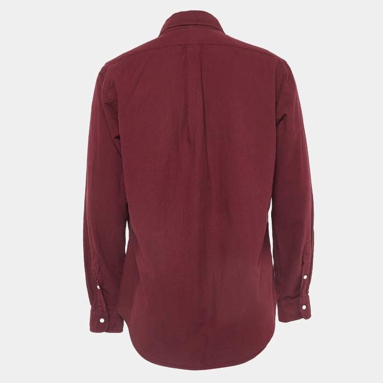 Pre Owned Ralph Lauren Burgundy Embroidered Cotton Long Sleeve Shirt L