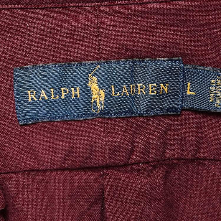 Pre Owned Ralph Lauren Burgundy Embroidered Cotton Long Sleeve Shirt L