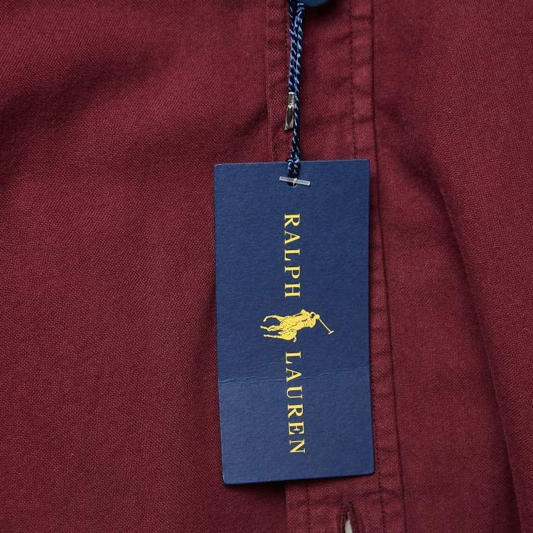 Pre Owned Ralph Lauren Burgundy Embroidered Cotton Long Sleeve Shirt L