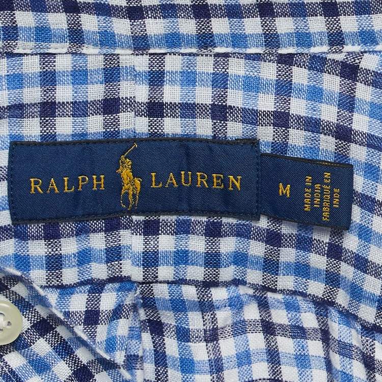 Pre Owned Ralph Lauren Blue Gingham Linen Button Down Shirt M