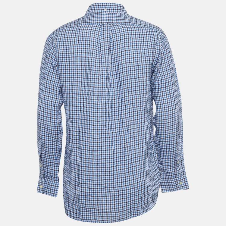 Pre Owned Ralph Lauren Blue Gingham Linen Button Down Shirt M