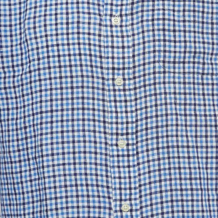 Pre Owned Ralph Lauren Blue Gingham Linen Button Down Shirt M
