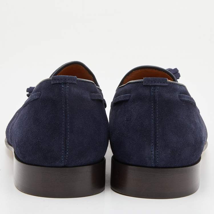 Pre Owned Ralph Lauren Navy Blue Suede Chessington Slip On Loafers Size 41.5