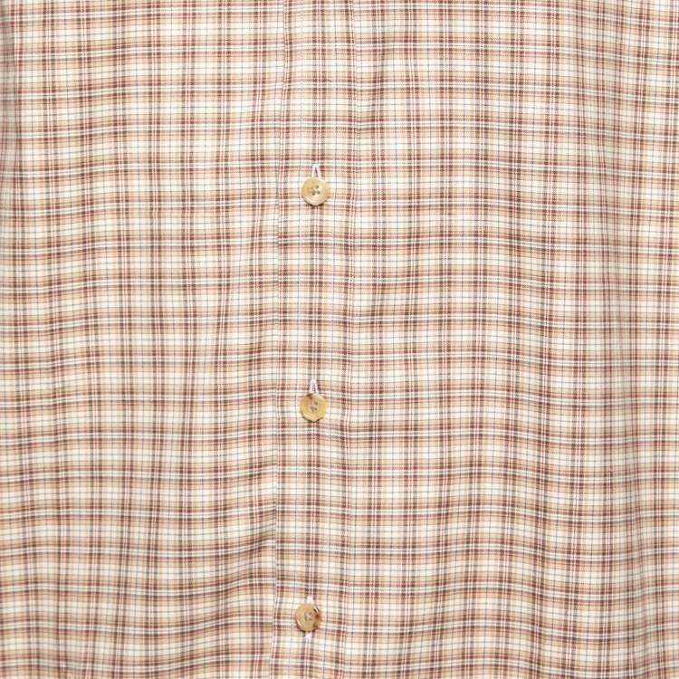 Pre Owned Ralph Lauren Purple Label Brown Checkered Cotton Button Front Shirt XXL