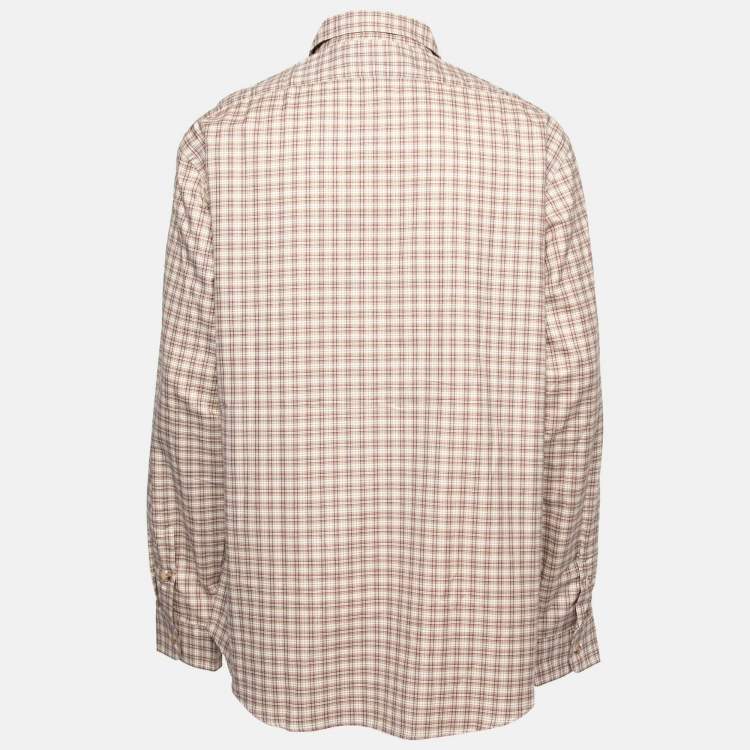 Pre Owned Ralph Lauren Purple Label Brown Checkered Cotton Button Front Shirt XXL
