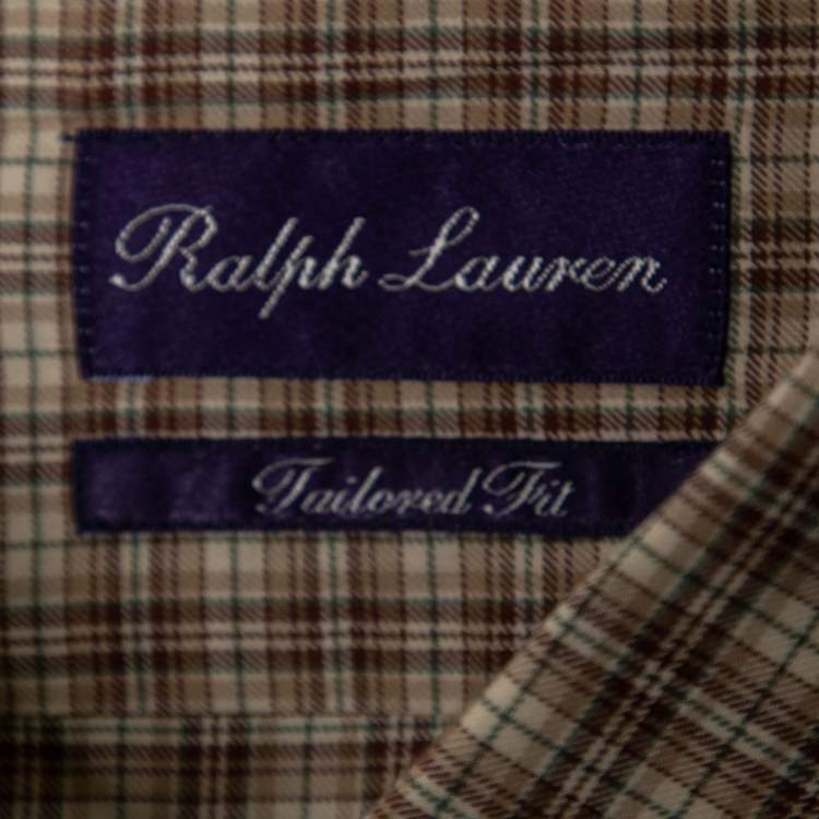 Pre Owned Ralph Lauren Purple Label Brown Checkered Cotton Button Front Shirt XXL