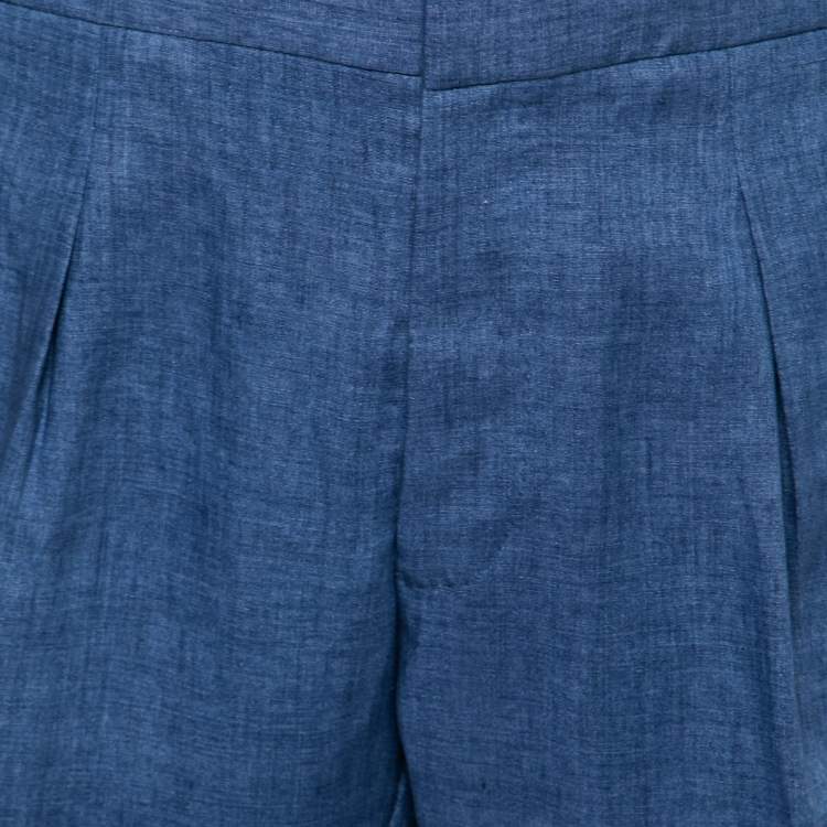 Pre Owned Ralph Lauren Purple Label Blue Linen  Elastic Back Trousers XL Waist 36"