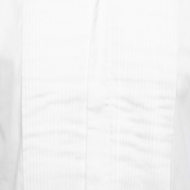 Pre Owned Ralph Lauren Purple Label White Cotton Pleated Front Dress Shirt M