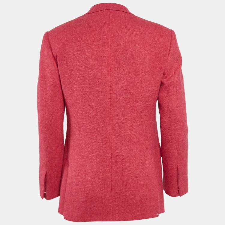Pre Owned Ralph Lauren Purple Label Pink Herringbone Wool Blend Custom Fit Blazer M