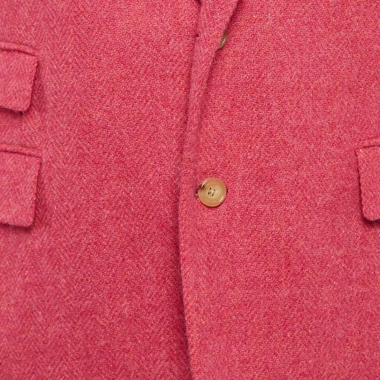 Pre Owned Ralph Lauren Purple Label Pink Herringbone Wool Blend Custom Fit Blazer M