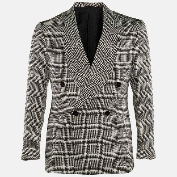 Pre Owned Ralph Lauren Monochrome Houndsttooth Printed Silk Double Breasted Blazer M