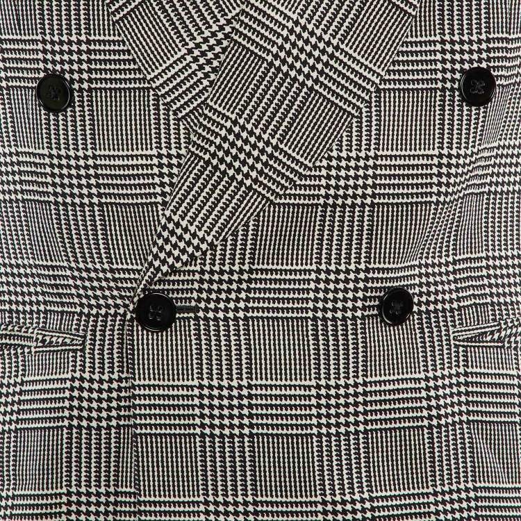 Pre Owned Ralph Lauren Monochrome Houndsttooth Printed Silk Double Breasted Blazer M