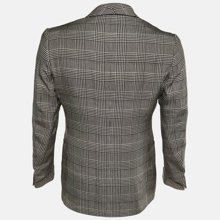 Pre Owned Ralph Lauren Monochrome Houndsttooth Printed Silk Double Breasted Blazer M