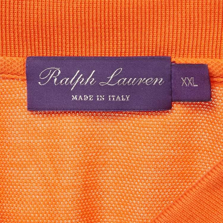 Pre Owned Ralph Lauren Purple Label Orange Embroidered Pique Polo T-Shirt XXL