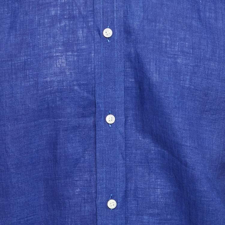 Pre Owned Ralph Lauren Purple Label Blue Linen Long Sleeve Shirt L