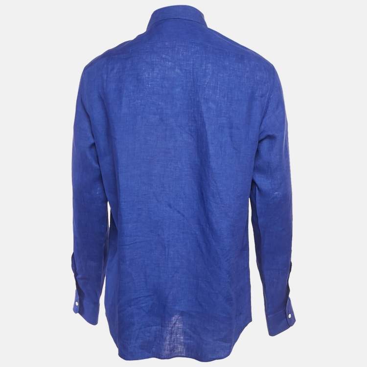 Pre Owned Ralph Lauren Purple Label Blue Linen Long Sleeve Shirt L