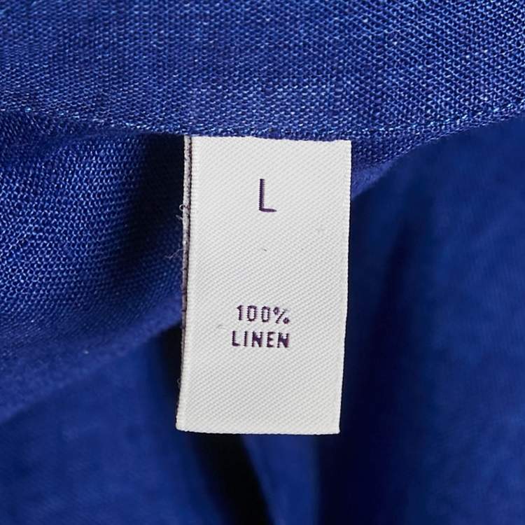 Pre Owned Ralph Lauren Purple Label Blue Linen Long Sleeve Shirt L