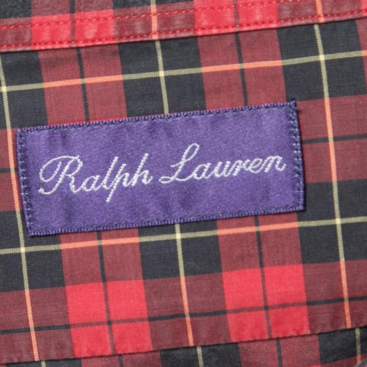 Pre Owned Ralph Lauren Purple Label Red Checked Cotton Button Front Shirt XL 
