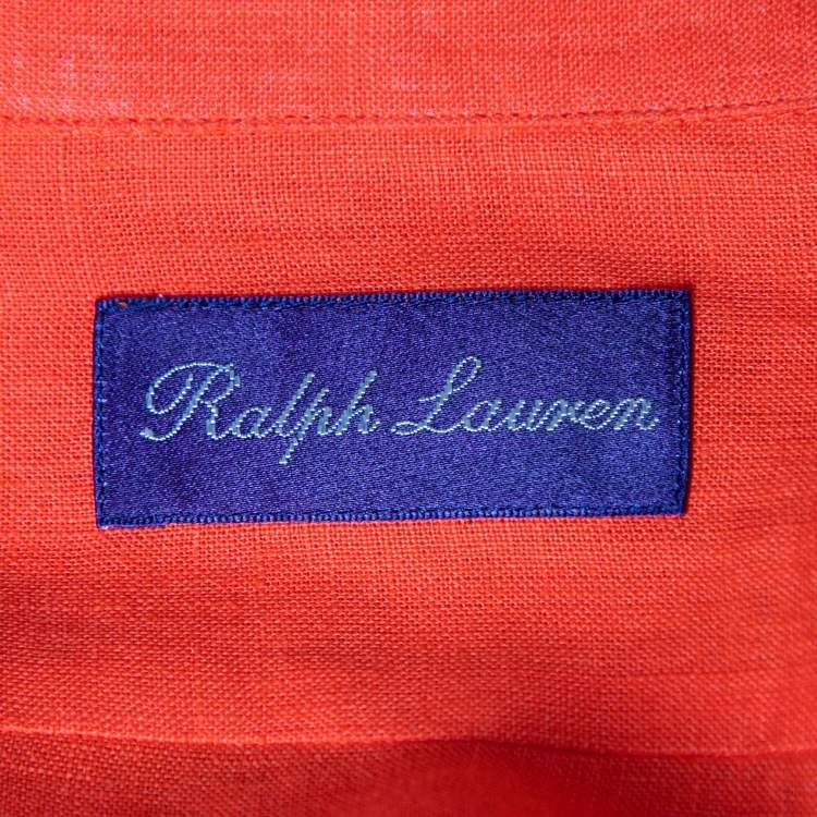Pre Owned Ralph Lauren Purple Label Orange Linen Button Front Shirt M