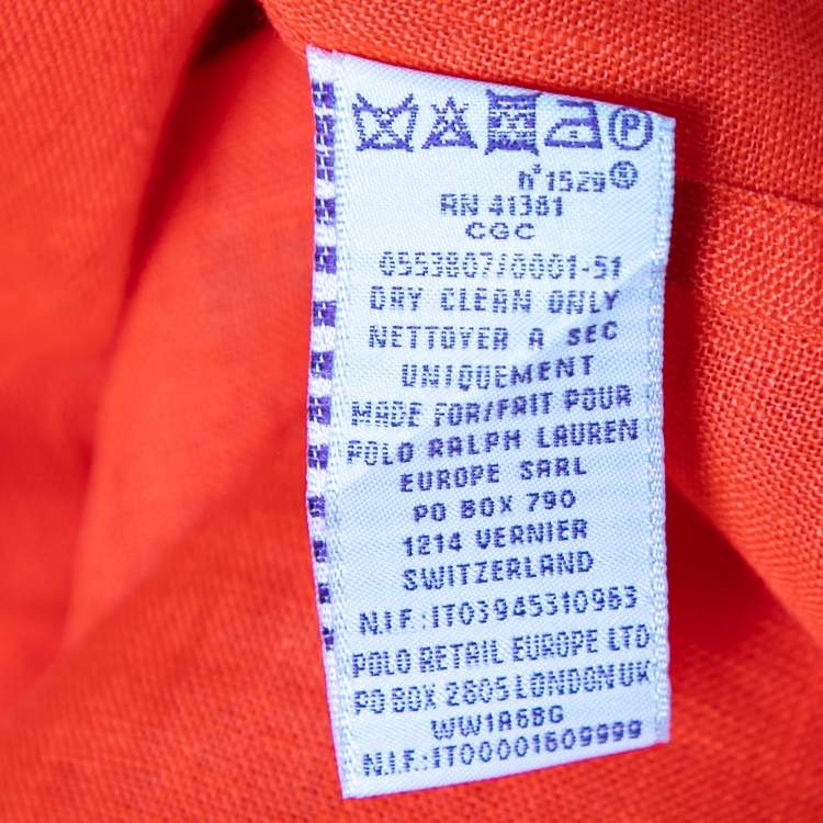 Pre Owned Ralph Lauren Purple Label Orange Linen Button Front Shirt M