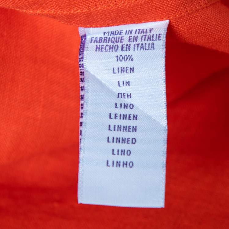 Pre Owned Ralph Lauren Purple Label Orange Linen Button Front Shirt M
