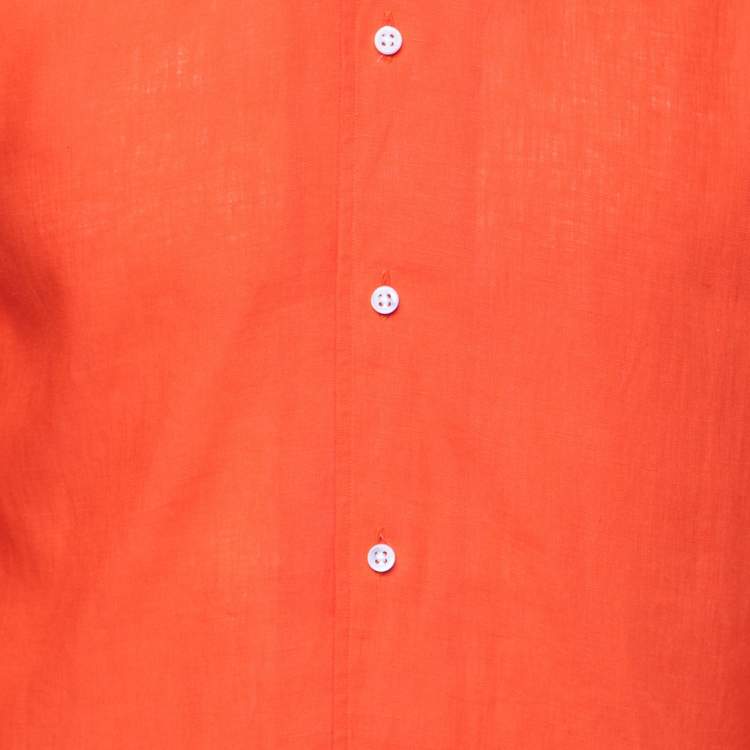 Pre Owned Ralph Lauren Purple Label Orange Linen Button Front Shirt M