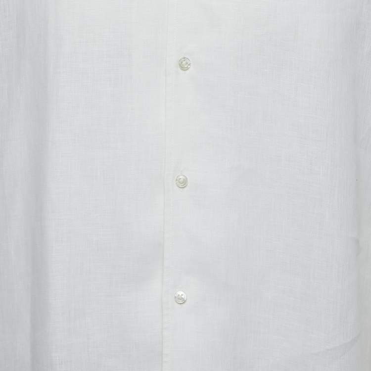 Pre Owned Ralph Lauren Purple Label Bone White Linen Button Front Shirt L