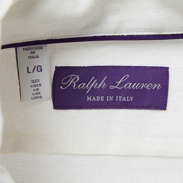 Pre Owned Ralph Lauren Purple Label Bone White Linen Button Front Shirt L